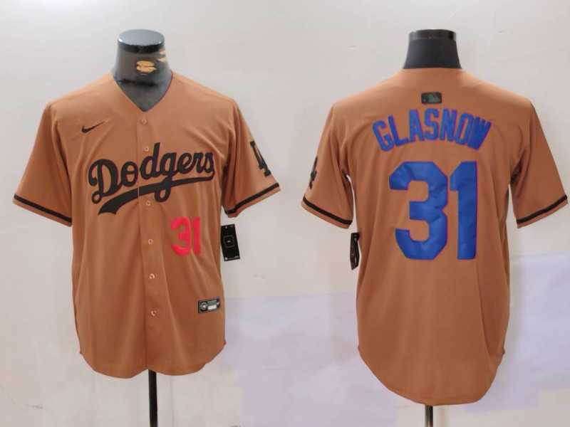 Mens Los Angeles Dodgers #31 Tyler Glasnow Number Olive Cool Base Limited Stitched Jersey